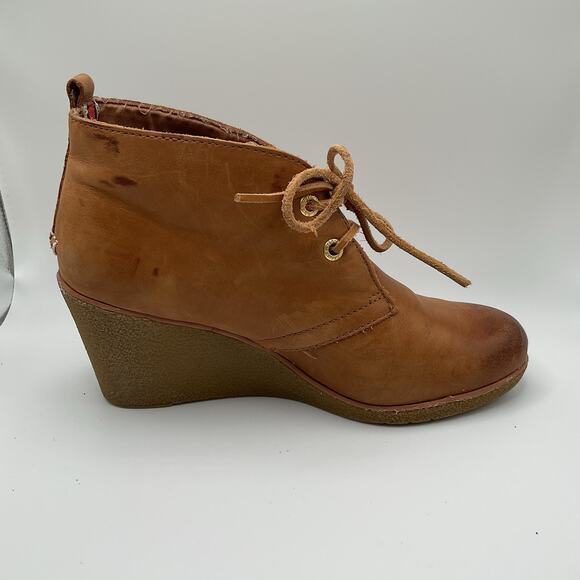 Sperry‎ Top Sider Ankle Boots Womens 7.5M Brown Leather Wedge Booties Lace Up - Picture 9 of 15